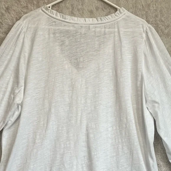 Boden Ivory Cottagecore Cotton Button Up Blouse Sz 22R Ruffle Neck Minimalist - Picture 13 of 16